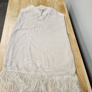 NWT Bride To Be Cream Embroidered Fringe Chiffon Overlay Slip Dress Size 6